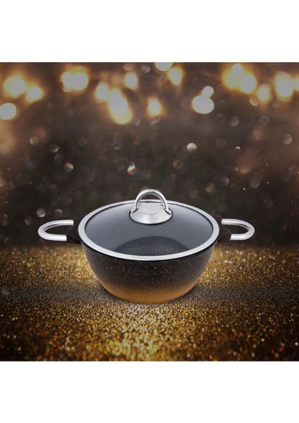 20 cm Siyah Gold Kuvars Derin Tencere, Şık ve Dayanıklı Mutfak Gereci