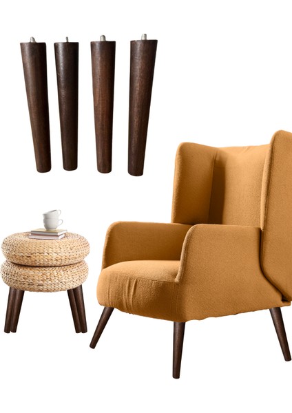 Koyu Meşe 24 cm Ahşap Mobilya Ayağı – 4 Adet (Berjer, Puf, Tv Ünitesi, Sehpa, Komodin Için – Bağlantı Aparatları ve Vidalar Dahil) fırsatları