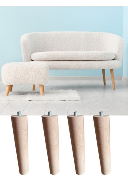 Ham 12 cm Ahşap Mobilya Ayağı – 4 Adet (Berjer, Puf, Tv Ünitesi, Sehpa Için – Bağlantı Aparatları ve Vidalar Dahil)