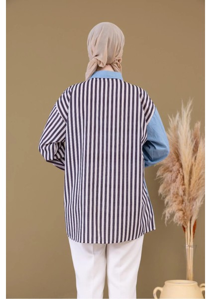 Kadın Denim Iki Renkli Diz Üstü Rahat Kumaş Gömlek Yeni Trend modelleri