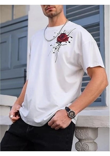 Erkek Bisiklet Yaka Kısa Kol Baskılı T-Shirt - Beyaz modelleri