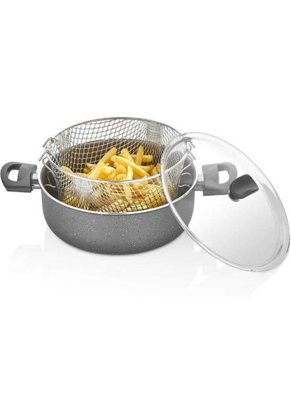 24 cm Granit Cips Fritöz Tenceresi, Dayanıklı ve Şık Tasarım, Kullanışlı Mutfak Gereci