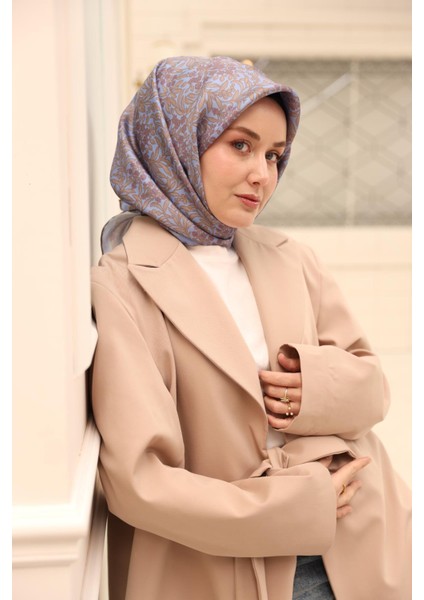 Twill Ipek Eşarp - 11464-51 Açık Mavi Lila