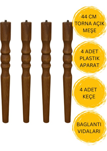 Açık Meşe 44 cm Torna Ahşap Sehpa / Mobilya Ayağı – 4 Adet Ahşap Torba Ayak (Bağlantı Aparatları ve Vidalar Dahil – Tv Ünitesi, Konsol, Dresuar, Sehpa, Puf…