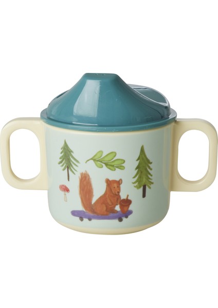 Melamin Çocuk Kapaklı Bardak - Mavi Mutlu Orman