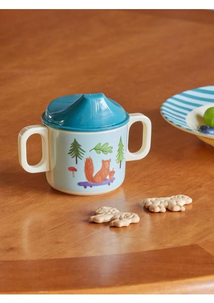 Melamin Çocuk Kapaklı Bardak - Mavi Mutlu Orman fiyatları
