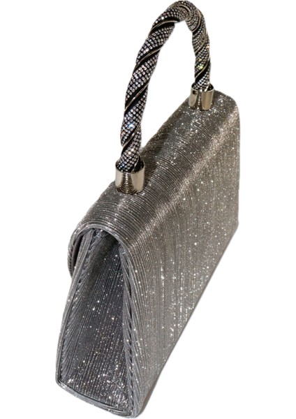 Lazer Kumaş. Platin Abiye Çanta. Taşlı Kadın Abiye Çanta. Abiye Çanta Metalik. Gri El Düğün Çantası