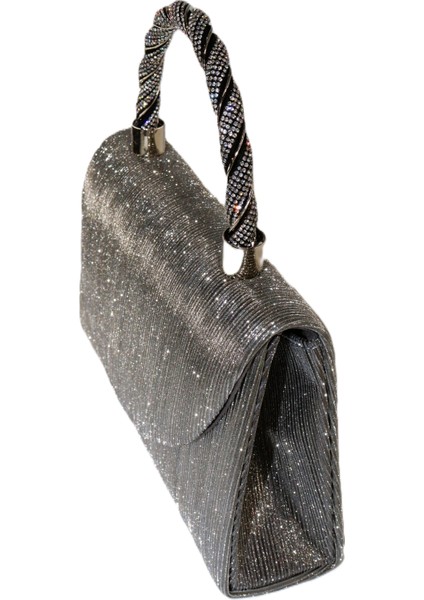 Lazer Kumaş. Platin Abiye Çanta. Taşlı Kadın Abiye Çanta. Abiye Çanta Metalik. Gri El Düğün Çantası