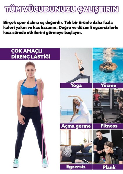 Çok Renkli Pilates Direnç Lastiği, Elastik Egzersiz ve Kas Güçlendirme Bandı