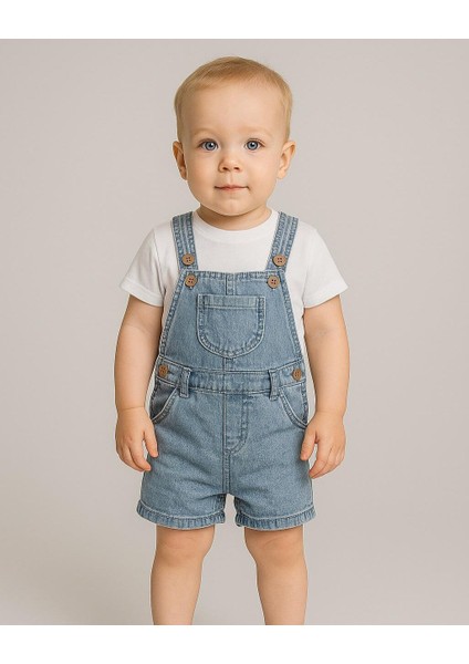 Kot Kumaş Şık Askılı 2li Erkek Bebek Takım