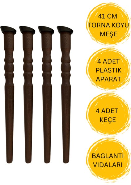 Koyu Meşe 41 cm Ahşap Sehpa Torna Mobilya Ayağı – 4 Adet (Bağlantı Aparatları ve Vidalar Dahil – Sehpa, Tv Ünitesi, Konsol Için) fırsatları