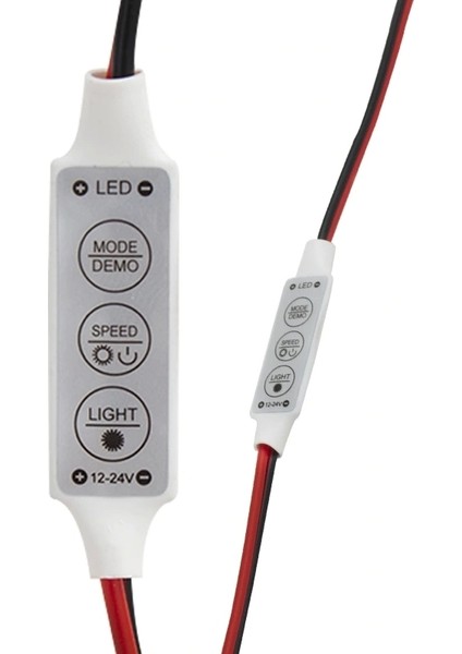 Mini Üç Tuşlu Tek Renkli 12-24 Volt LED Kontrol Cihazı ( Kırmızı- Siyah Kablo) (5047)