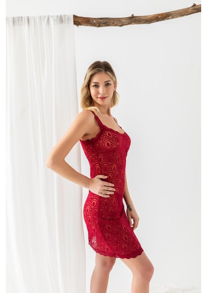 Devore Transparan Babydoll String Takım Bordo (31842) modelleri