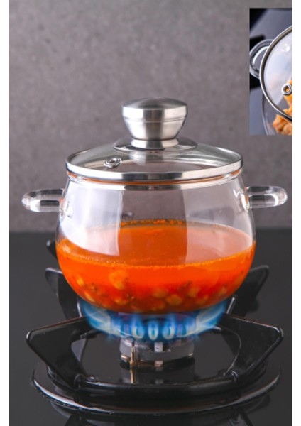 Çok Renkli Borosilikat Cam Tencere 1200ML, Isıya Dayanıklı, Şık ve Kullanışlı