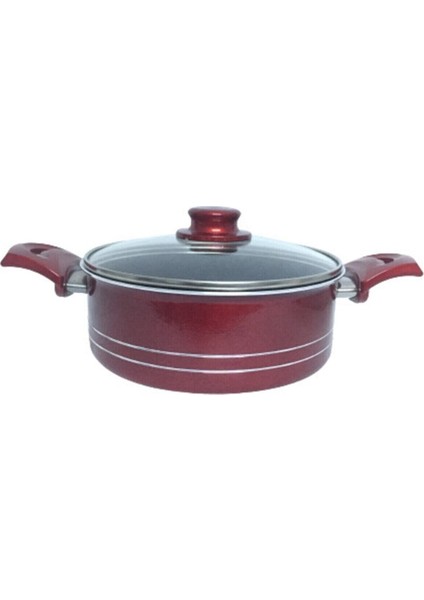 Kırmızı 26 cm Derin Teflon Tencere, Cam Kapaklı, Çift Kulplu fiyatları