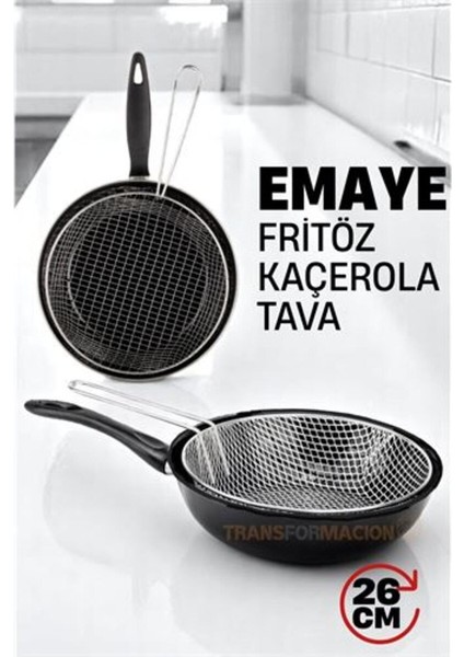 Çok Renkli 26 cm Emaye Kızartma Tavası, Çok Amaçlı Kullanım