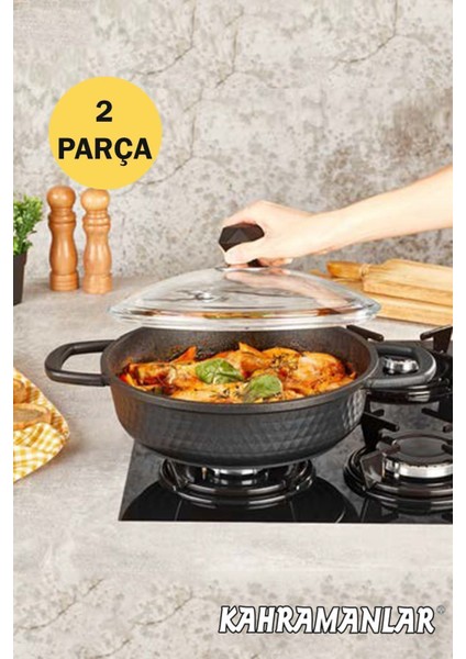 24 cm Döküm Basık Tencere, Siyah, Dayanıklı ve Şık Tasarım fiyatları