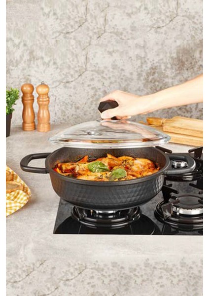 24 cm Döküm Basık Tencere, Siyah, Dayanıklı ve Şık Tasarım modelleri