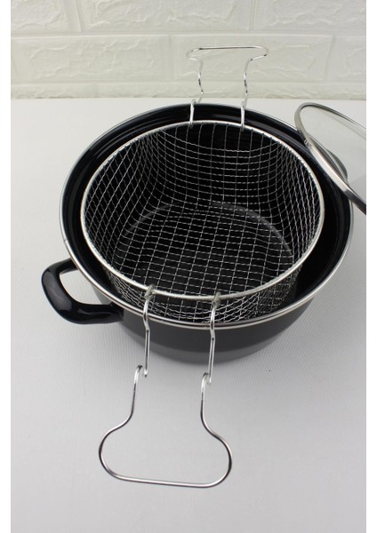 Kalın Emaye Kızartma Tencere ve Fritöz, 22CM, Cam Kapaklı, Siyah modelleri