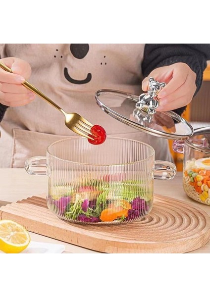 Turuncu 1500 ml Borosilikat Cam Tencere, Metal Çerçeveli, Ayıcık Temalı modelleri