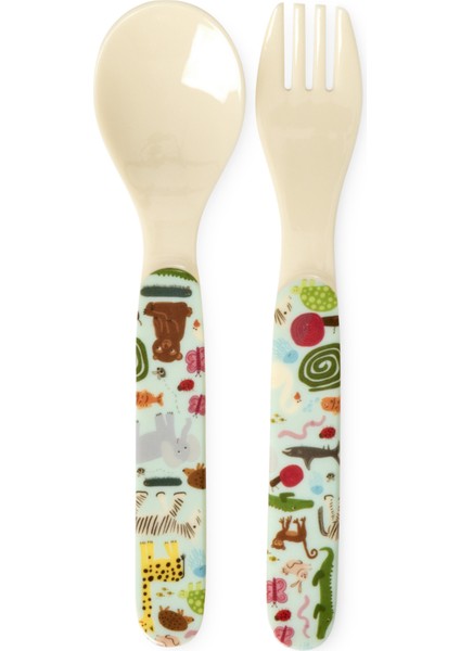 Melamin Çatal ve Kaşık Seti - Yeşil Vahşi Yaşam