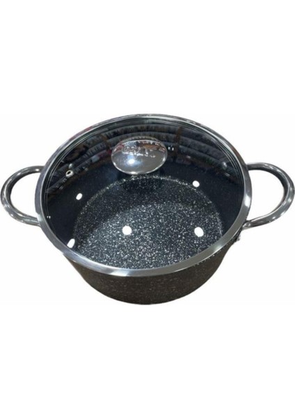 Indüksiyon Uyumlu, Granit Yüzey, 22 cm Derin Tencere, Şık ve Dayanıklı Siyah Renk