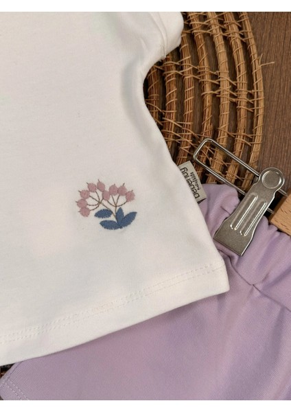 Pamuklu Çiçek Nakışlı 3lu Kız Bebek Takım modelleri