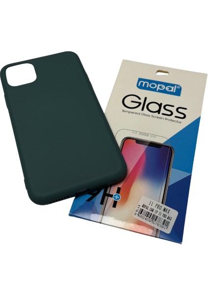 Iphone 11 Pro Max Koyu Yeşil Silikon Kılıf Kırılmaz Cam Hediye fiyatları