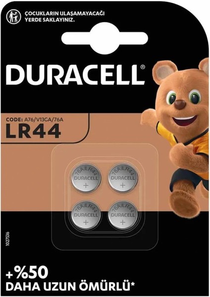 Duracell LR44 1.5 Volt Düğme Pil (4lü Paket) (5047)
