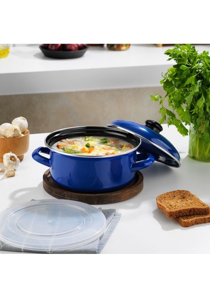 Lacivert Emaye Tencere 18 Cm, Dayanıklı ve Şık Mutfak Gereci