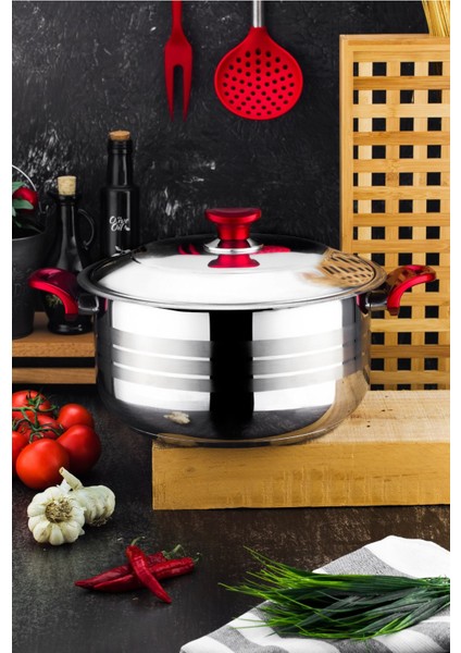 Kırmızı Kulp Derin Çelik Tencere, 26 Cm, 7,00 Litre, Dayanıklı ve Sağlam Tasarım