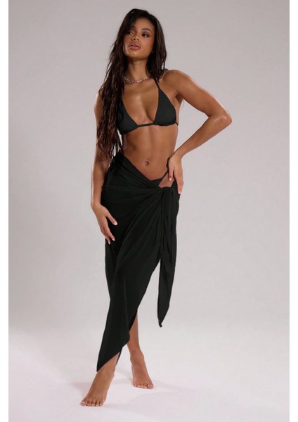 Marsilyan- Kadın Siyah Bodrum Stili Bağlama Detaylı 150X75 Pareo