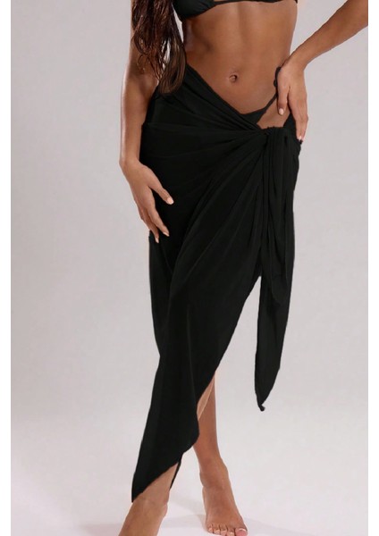 Marsilyan- Kadın Siyah Bodrum Stili Bağlama Detaylı 150X75 Pareo fırsatları