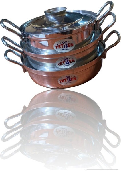 Alüminyum 3'lü Tencere Seti, 21-25 cm Çap, 6-8 cm Derinlik, Gri Renk