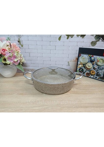 Indüksiyonlu Granit Karnıyarık Tencere 24X7.5 cm Bej modelleri
