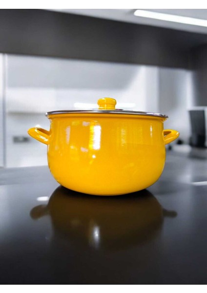 24 cm Emaye Tencere, 6 Litre, Parlak Sarı Renkli Dayanıklı Mutfak Gereci