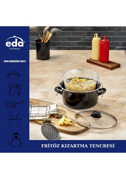 Siyah Emaye Fritöz Tencere, Dayanıklı ve Şık Mutfak Gereci