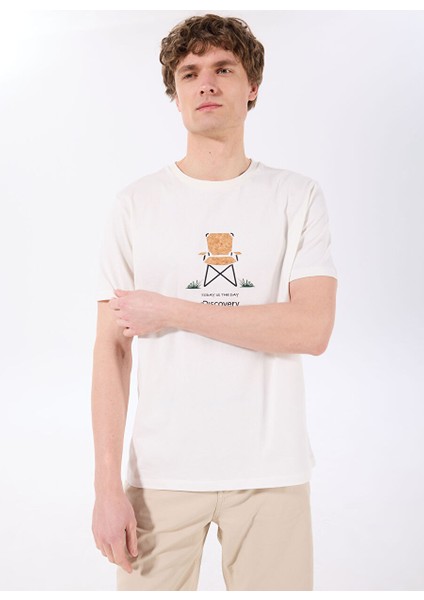 D5SM-TST3996 Kırık Beyaz Bisiklet Yaka Relaxed Fit Baskılı T-Shirt