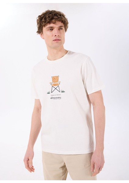 D5SM-TST3996 Kırık Beyaz Bisiklet Yaka Relaxed Fit Baskılı T-Shirt modelleri