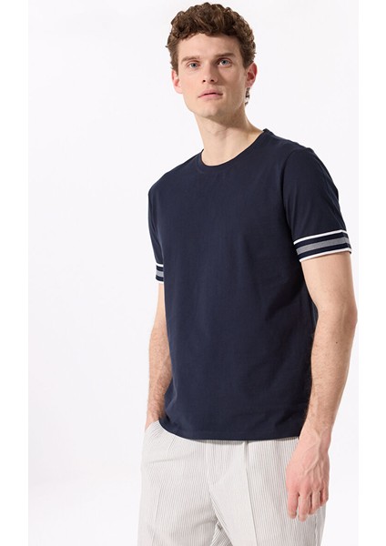 Lacivert Erkek Basic %100 Pamuk Merserize Kumaş T-Shirt F5SM-TST 2738