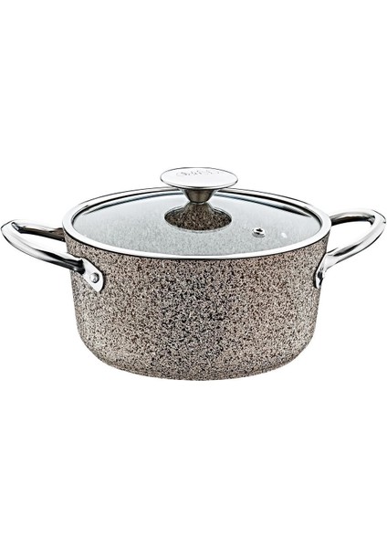 24CM Granit Tencere Bej Renkli Dayanıklı ve Şık Tasarım