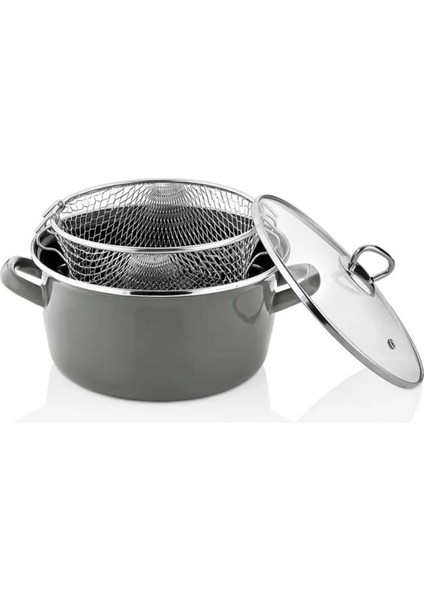 Renkli Emaye Kızartma Tenceresi, 22 Cm, 4.5 Lt, Şık ve Dayanıklı Mutfak Gereci