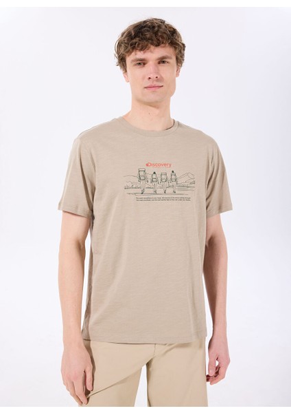 D5SM-TST3846 Açık Kahve Bisiklet Yaka Relaxed Fit Baskılı T-Shirt