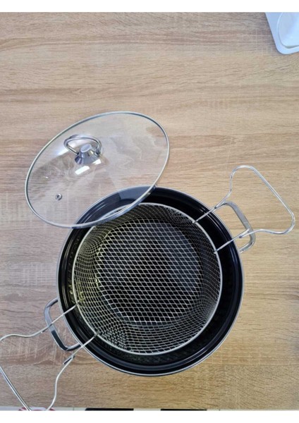 22 cm Emaye Fritöz Tencere, Krom Klüplü, Antik Krem Renkli, Dayanıklı ve Şık Tasarım fiyatları