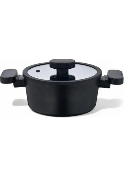 Derin Siyah Granit Tencere 20CM Silikon Kenarlı Kapak