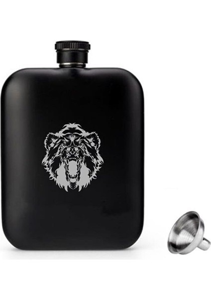 British Mat Siyah Vahşi Ayı Oval Çelik Cep Içki Matarası 4oz 120ML