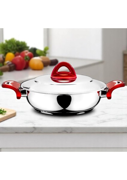 Kırmızı Kulp Çelik Tencere 32CM 5.3l, Dayanıklı ve Şık Mutfak Gereci