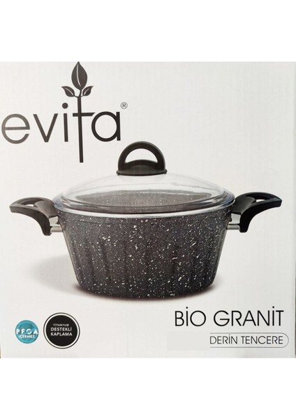 26 cm Granit Derin Tencere, Gri Cam Kapaklı, Dayanıklı ve Şık Tasarım fırsatları