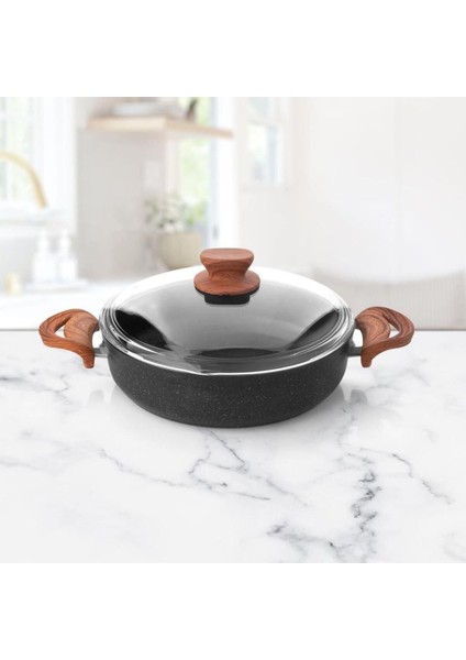 26CM Granit Basık Tencere Siyah, Dayanıklı ve Şık Mutfak Gereci