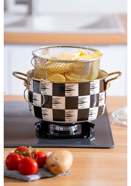 Siyah Emaye Fritöz Tencere 22 Cm, Kaliteli ve Şık Mutfak Gereci